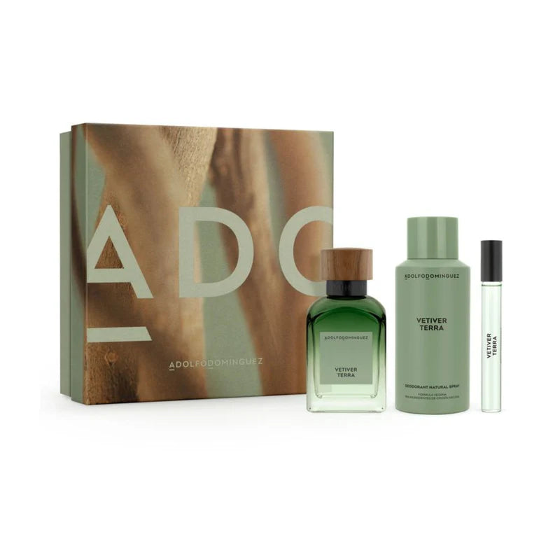 Set Perfume Adolfo Dominguez Vetiver Terra Hombre EDP 120 ml + 10 ml + Deo 150 ml