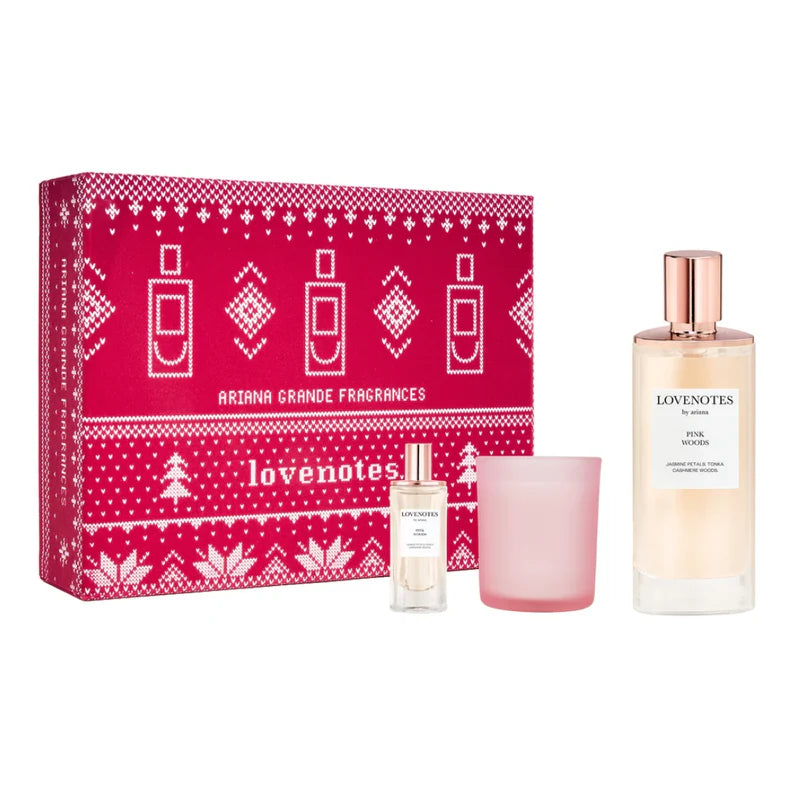 Set Perfume Lovenotes Pink Woods EDP 125 ml +7.5 ml + Scented Candle 2025 Ariana Grande